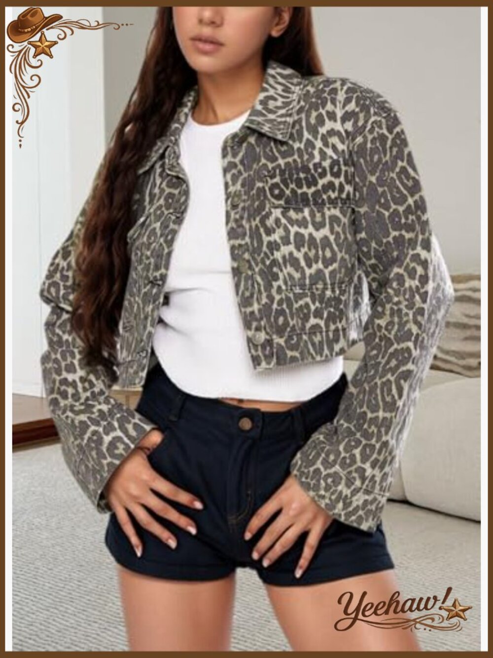 Cropped Denim Jacket Long Sleeve Button Down Casual Jean Jacket Women - Picture 5 of 7